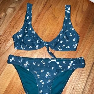 Tie Front Scoop Neck Bikini Top with Matching Regular Coverage Bikini Bottoms